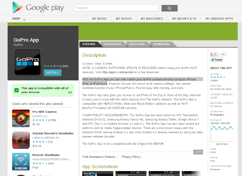 GoPro Failure in Google Play